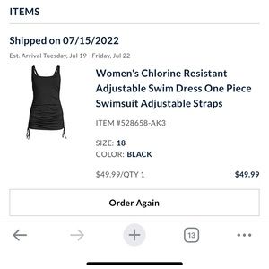 NWT. Lands End size 18 adjustable swim dress. Black.